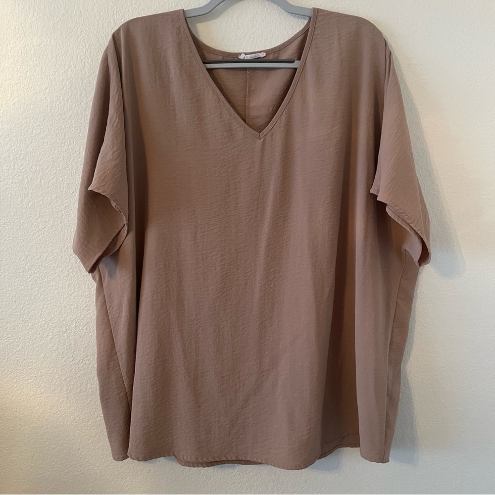Tan/Beige/Brown V-Neck Top